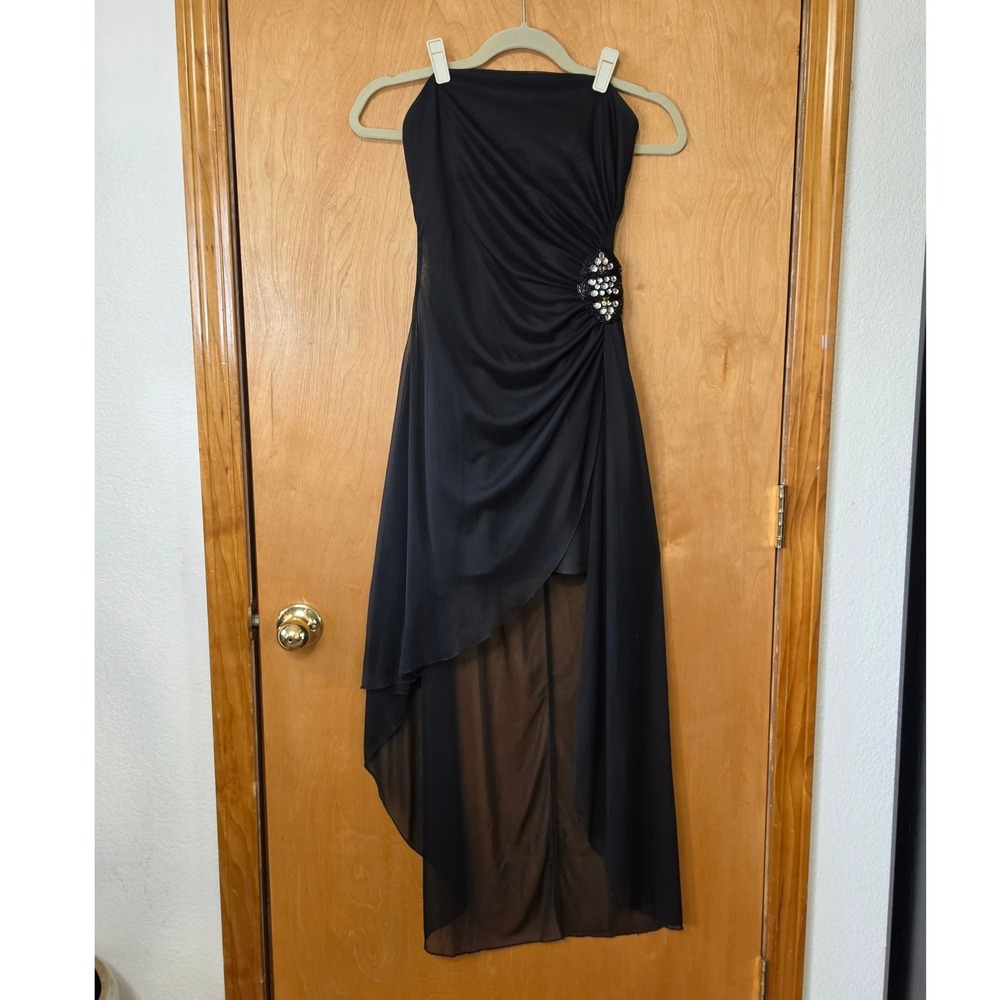 VTG Y2K Ruby Rox Whimsigoth Vampy Black Cocktail Dress Chiffon Asymmetric Hem S